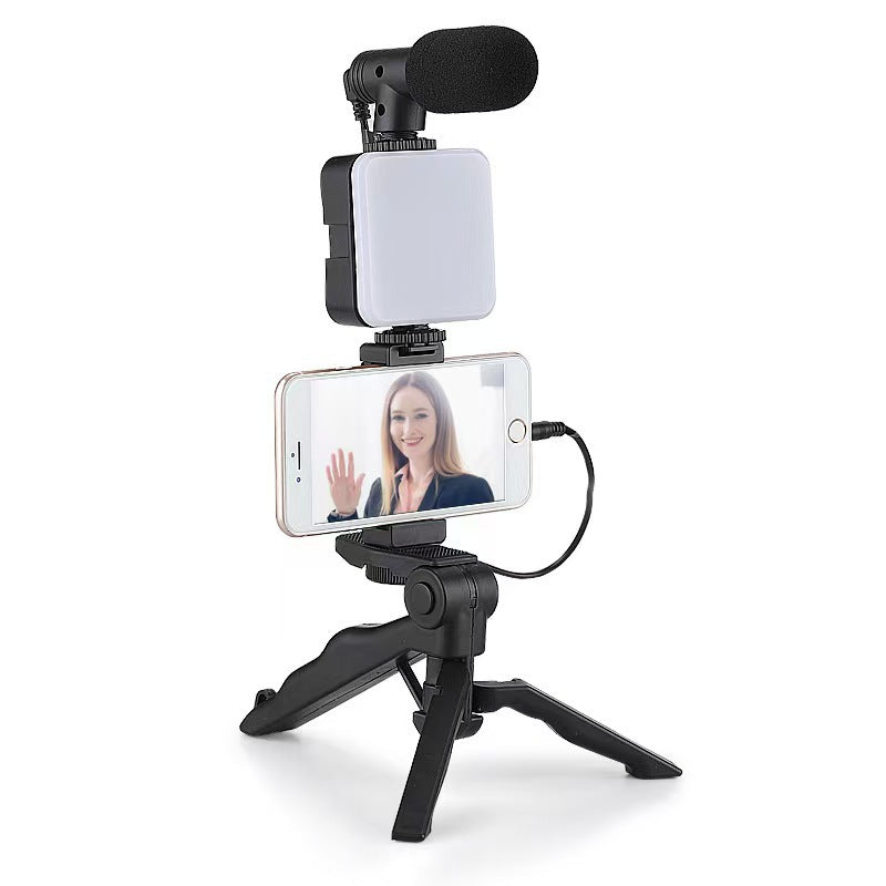 Luz de relleno de bolsillo de belleza para escritorio con patas/trípode y set de micrófono, lámpara de conferencias para cámara réflex y fotografía de mano con micrófono.