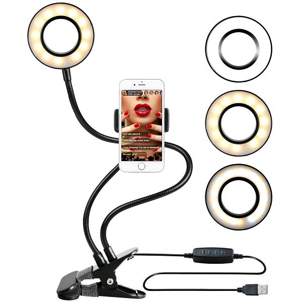 Aro de luz LED de estudio para selfies con soporte de teléfono móvil para transmisiones en vivo de YouTube y maquillaje, lámpara de cámara para iPhone y Android.