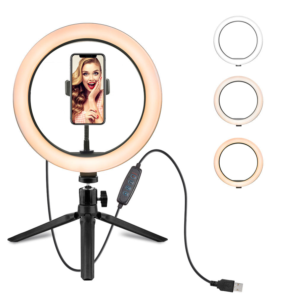 Aro de luz de 10 pulgadas (26 cm) con soporte - Anillo de luz LED Rovtop para cámara y selfies con trípode y soporte de teléfono para iPhone, para vídeo y fotografía.**