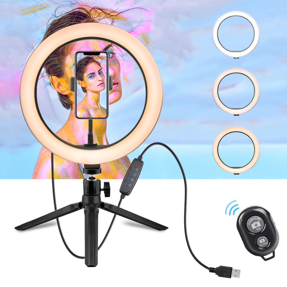 Aro de luz de 10 pulgadas (26 cm) con soporte - Anillo de luz LED Rovtop para cámara y selfies con trípode y soporte de teléfono para iPhone, para vídeo y fotografía.**