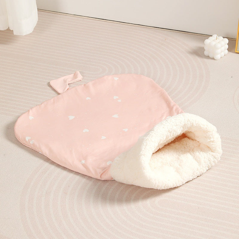Cama para mascotas de invierno, semicerrada y cálida, con túnel para gatos y perros
