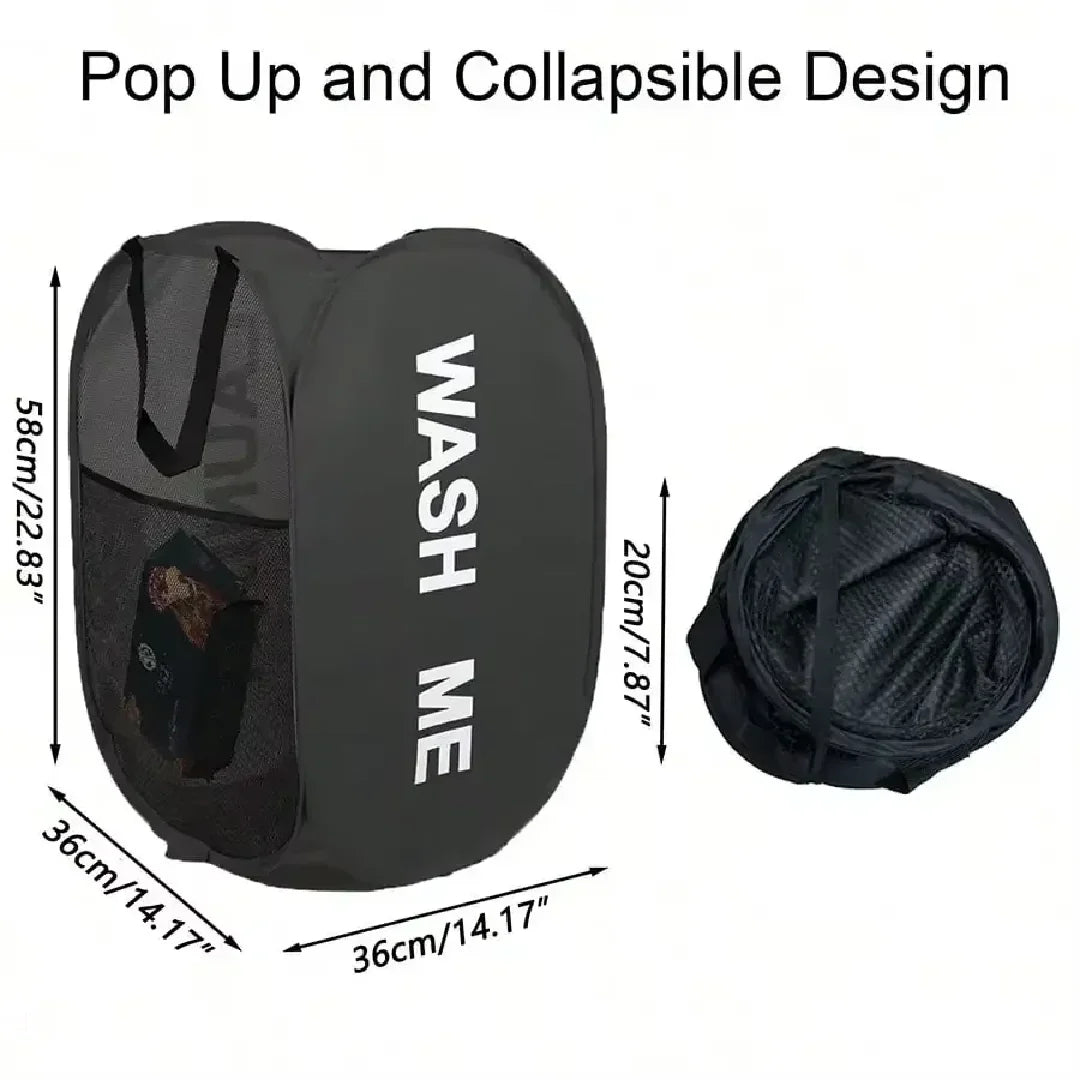 Cesto de ropa plegable portátil de malla con amplia abertura — Cesta transpirable y plegable que ahorra espacio, ideal para dormitorios, viajes y baño.