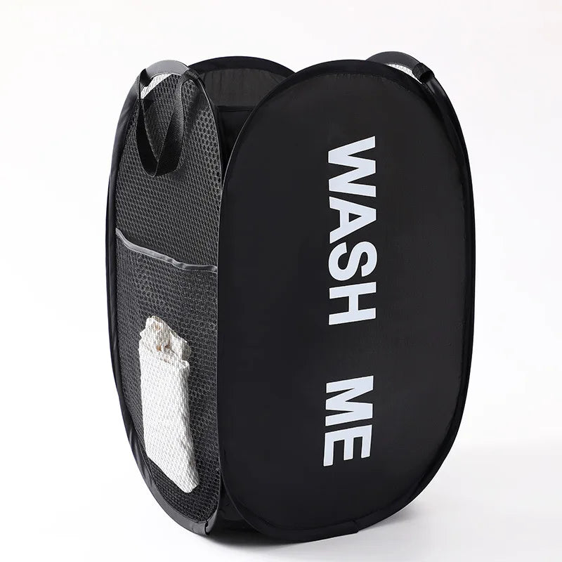 Cesto de ropa plegable portátil de malla con amplia abertura — Cesta transpirable y plegable que ahorra espacio, ideal para dormitorios, viajes y baño.