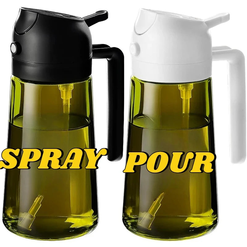 Dispensador de aceite de oliva de plástico para cocina, accesorio para freidora de aire, pulverizador de aceite para cocinar, botella verde oscuro que bloquea la luz.