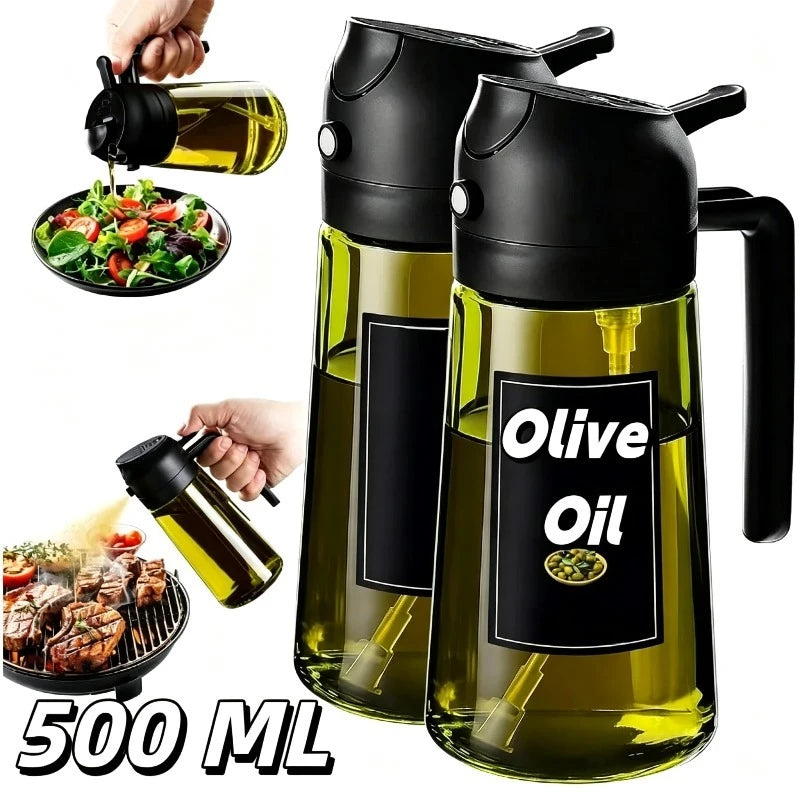 Dispensador de aceite de oliva de plástico para cocina, accesorio para freidora de aire, pulverizador de aceite para cocinar, botella verde oscuro que bloquea la luz.