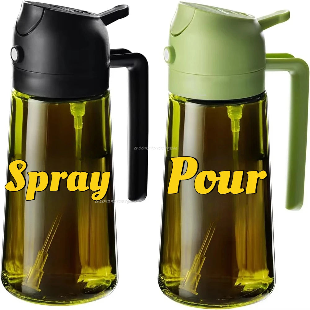 Dispensador de aceite de oliva de plástico para cocina, accesorio para freidora de aire, pulverizador de aceite para cocinar, botella verde oscuro que bloquea la luz.