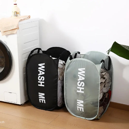 Portable foldable mesh laundry hamper with wide opening — Breathable, space-saving collapsible basket, ideal for dorms, travel, and bathroom.