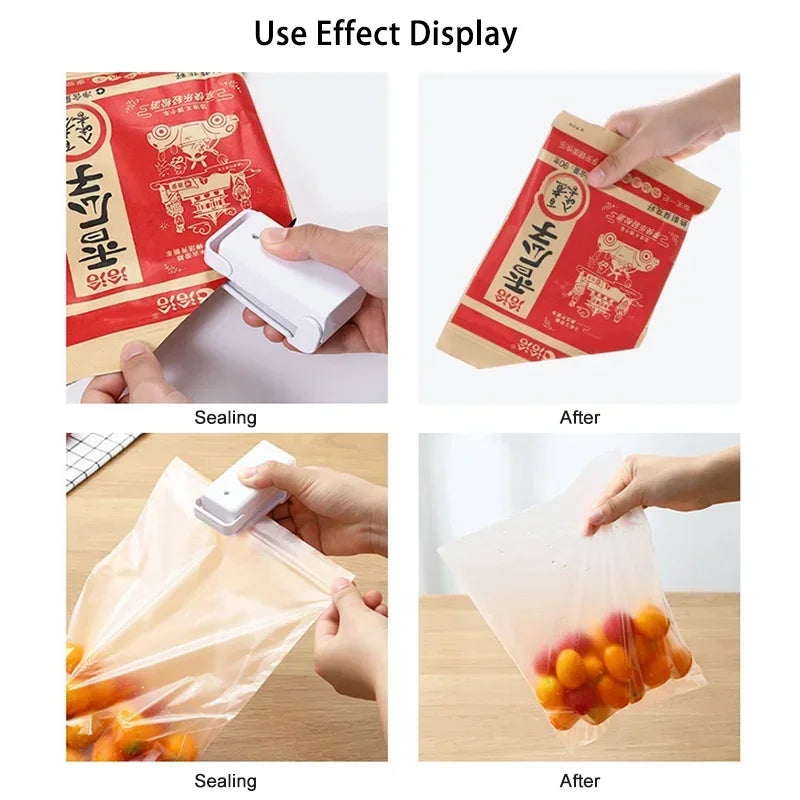 Mini heat bag sealer, portable sealer for plastic packaging and food bags, thermal sealing machine for food preservation.