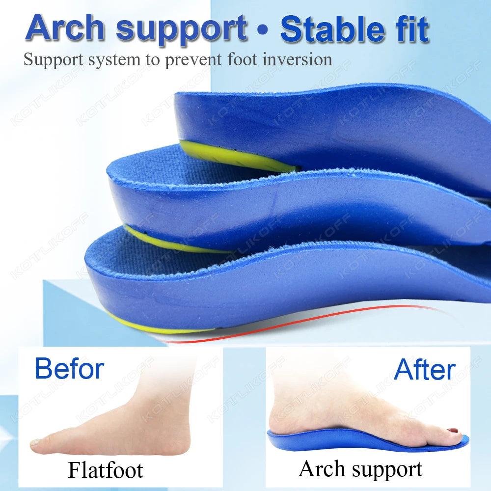 Plantillas ortopédicas para adultos y niños con soporte para el arco del pie, para pies planos y arco alto, fascitis plantar, absorción de impactos y uso deportivo para correr.