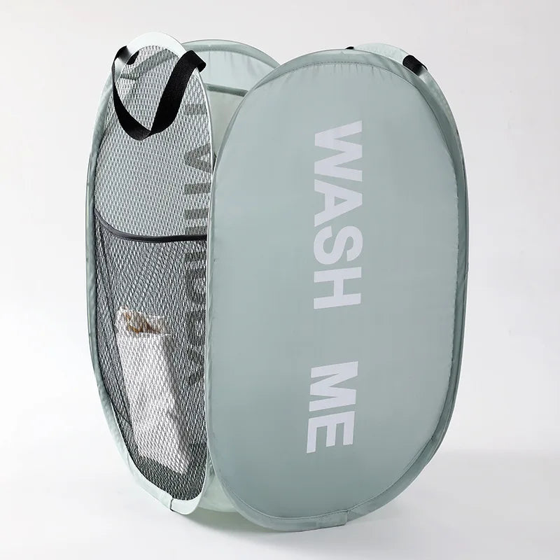 Cesto de ropa plegable portátil de malla con amplia abertura — Cesta transpirable y plegable que ahorra espacio, ideal para dormitorios, viajes y baño.