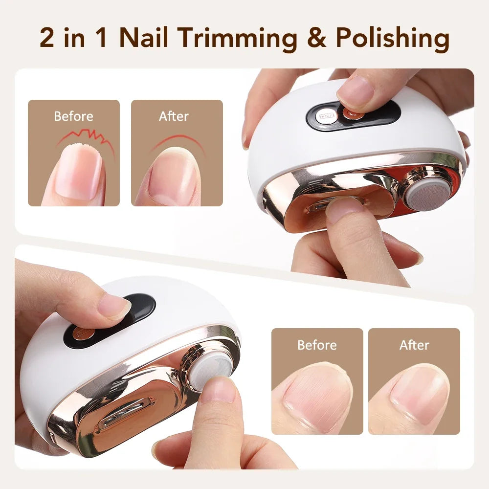 2-in-1 Electric Nail Clipper — USB Rechargeable Automatic Cutter with Nail File and LED Light, Manicure Tool for Seniors, Adults, and Babies.