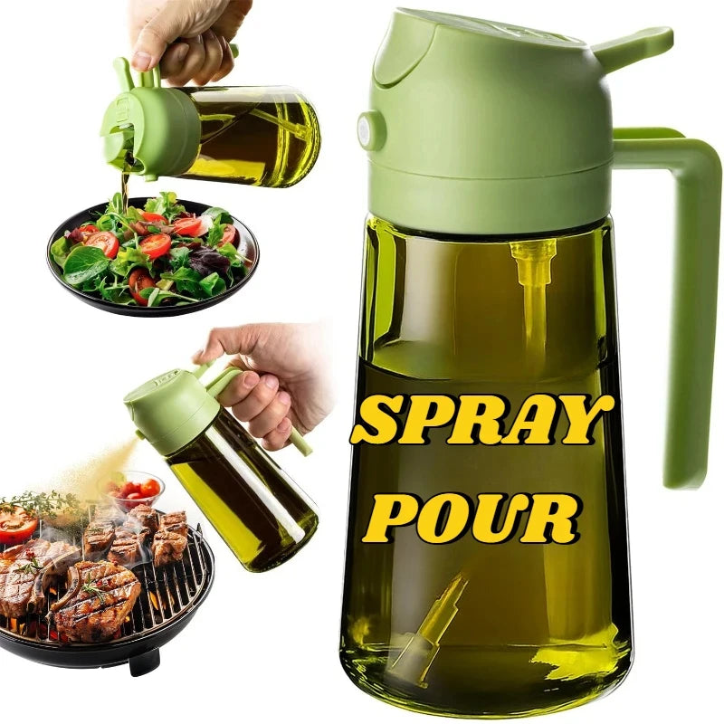Dispensador de aceite de oliva de plástico para cocina, accesorio para freidora de aire, pulverizador de aceite para cocinar, botella verde oscuro que bloquea la luz.