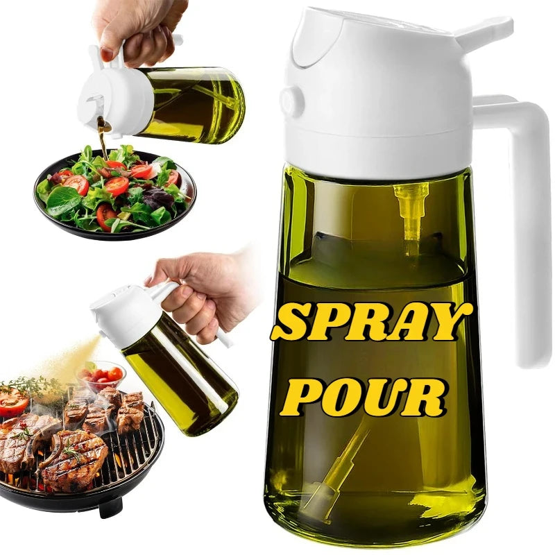 Dispensador de aceite de oliva de plástico para cocina, accesorio para freidora de aire, pulverizador de aceite para cocinar, botella verde oscuro que bloquea la luz.