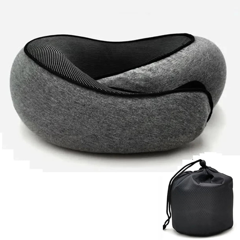 Almohada cervical de viaje de espuma viscoelástica en forma de U, estilo caracol, soporte cervical portátil ajustable y suave para dormir durante los viajes o descansar al mediodía.