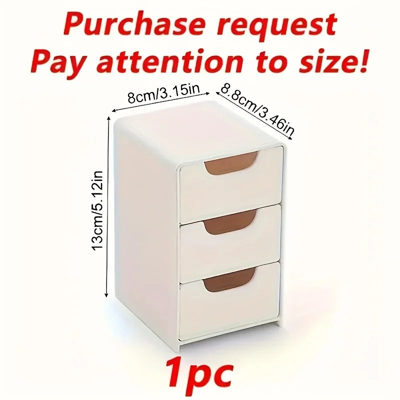 Organizador de escritorio de 3 niveles con cajones, adecuado para guardar artículos de papelería, joyas y cosméticos; caja portátil con compartimentos.