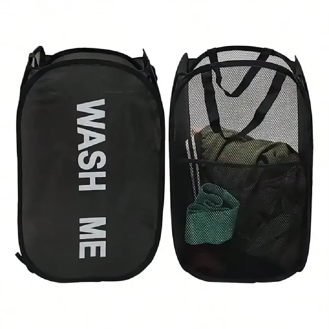 Cesto de ropa plegable portátil de malla con amplia abertura — Cesta transpirable y plegable que ahorra espacio, ideal para dormitorios, viajes y baño.