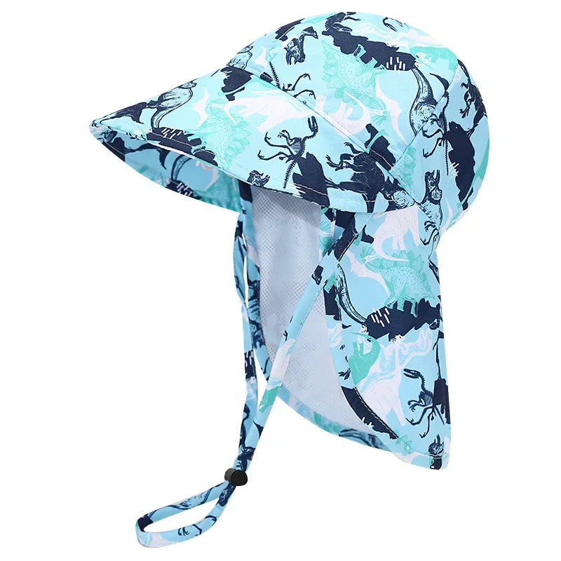 Nuevo sombrero tipo pescador de verano para niños y niñas; diseño de dibujos animados, malla transpirable, protección UV y ala protectora para la playa.
