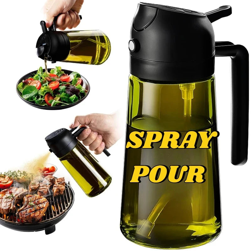 Dispensador de aceite de oliva de plástico para cocina, accesorio para freidora de aire, pulverizador de aceite para cocinar, botella verde oscuro que bloquea la luz.