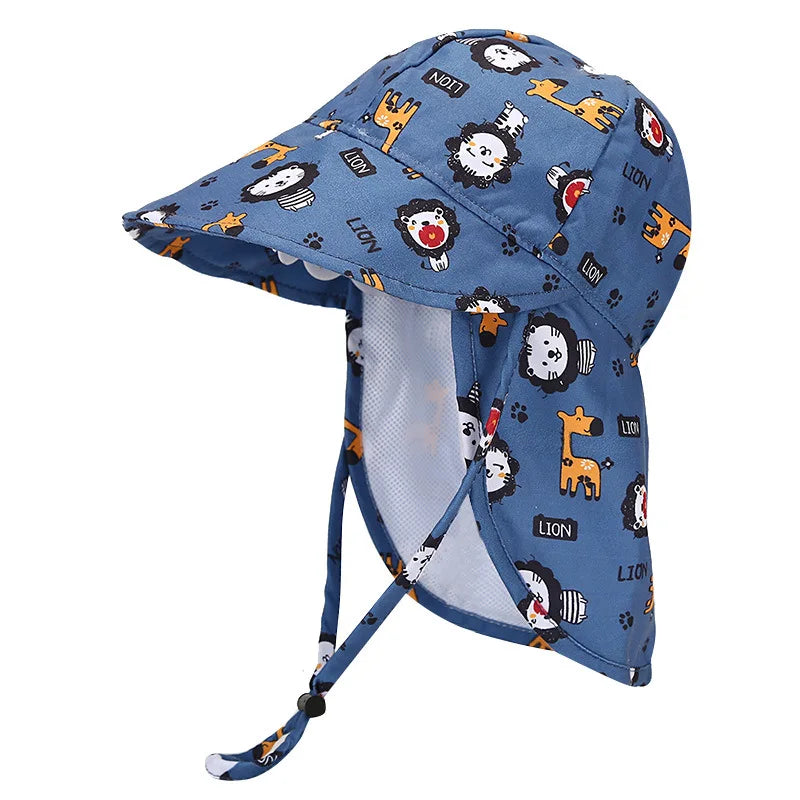 Nuevo sombrero tipo pescador de verano para niños y niñas; diseño de dibujos animados, malla transpirable, protección UV y ala protectora para la playa.