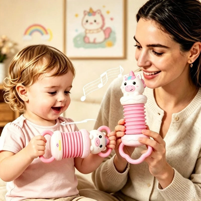 Unicorn musical accordion toy: Montessori sensory instrument for babies, newborn gift for 0-12 months, learning toy for toddlers, baby toys.