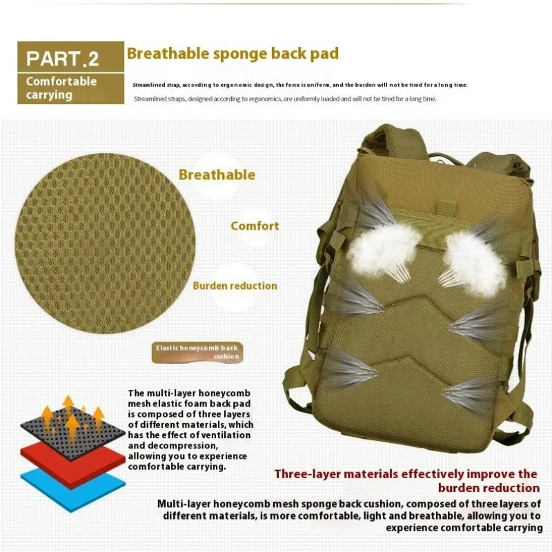 Mochila de escalada para actividades al aire libre con camuflaje para hombre, mochila deportiva de viaje, mochila táctica de gran capacidad para hombre.