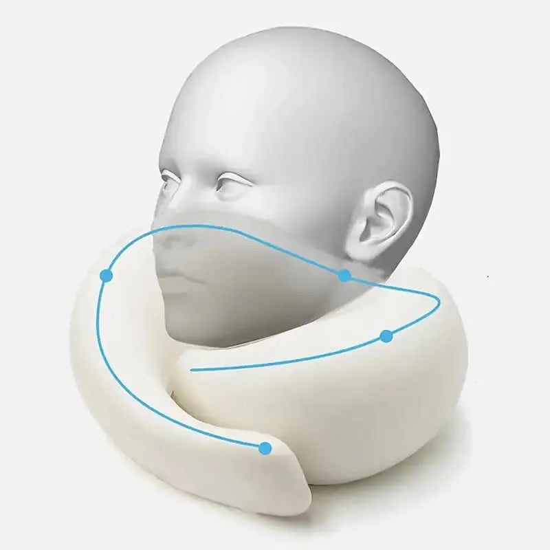 Almohada cervical de viaje de espuma viscoelástica en forma de U, estilo caracol, soporte cervical portátil ajustable y suave para dormir durante los viajes o descansar al mediodía.
