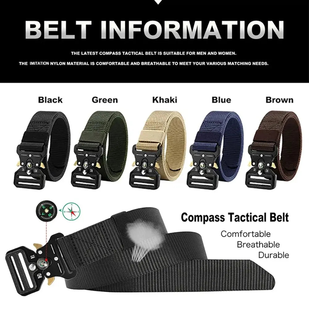 Cinturón multifunción para hombre y mujer con brújula, cinturón outdoor de alta calidad de lona y nailon, cinturón deportivo neutro para vaqueros.
