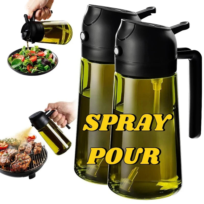Dispensador de aceite de oliva de plástico para cocina, accesorio para freidora de aire, pulverizador de aceite para cocinar, botella verde oscuro que bloquea la luz.