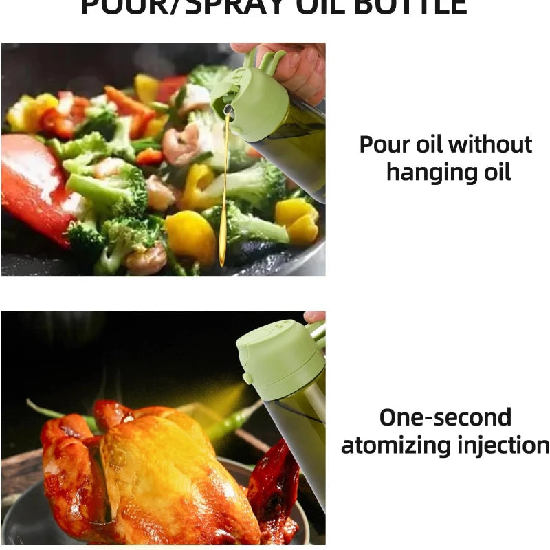 Dispensador de aceite de oliva de plástico para cocina, accesorio para freidora de aire, pulverizador de aceite para cocinar, botella verde oscuro que bloquea la luz.