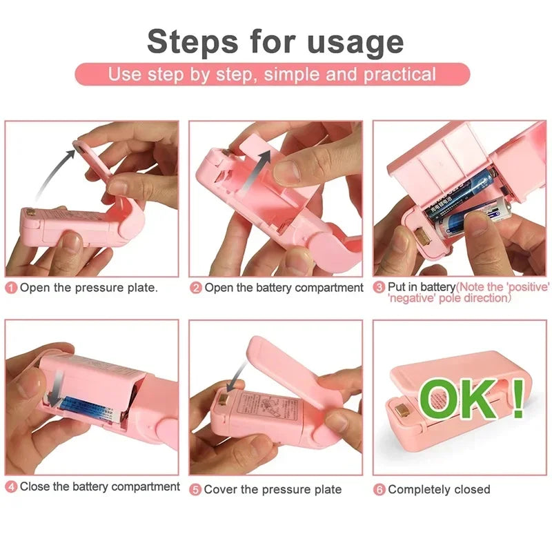 Mini heat bag sealer, portable sealer for plastic packaging and food bags, thermal sealing machine for food preservation.