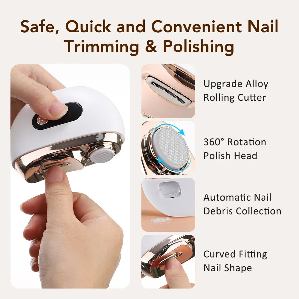 2-in-1 Electric Nail Clipper — USB Rechargeable Automatic Cutter with Nail File and LED Light, Manicure Tool for Seniors, Adults, and Babies.