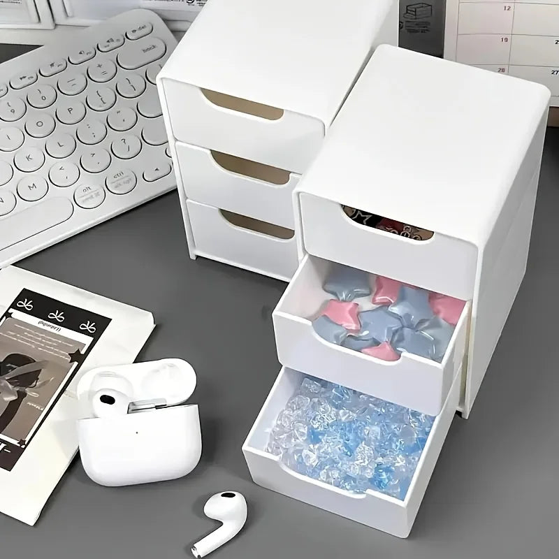 Organizador de escritorio de 3 niveles con cajones, adecuado para guardar artículos de papelería, joyas y cosméticos; caja portátil con compartimentos.