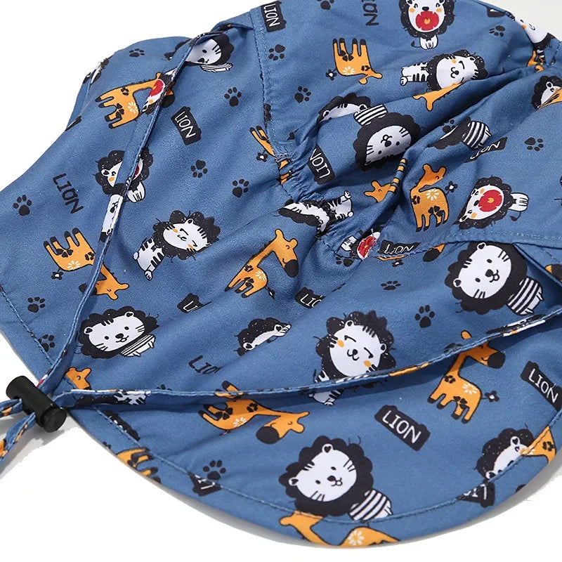 Nuevo sombrero tipo pescador de verano para niños y niñas; diseño de dibujos animados, malla transpirable, protección UV y ala protectora para la playa.