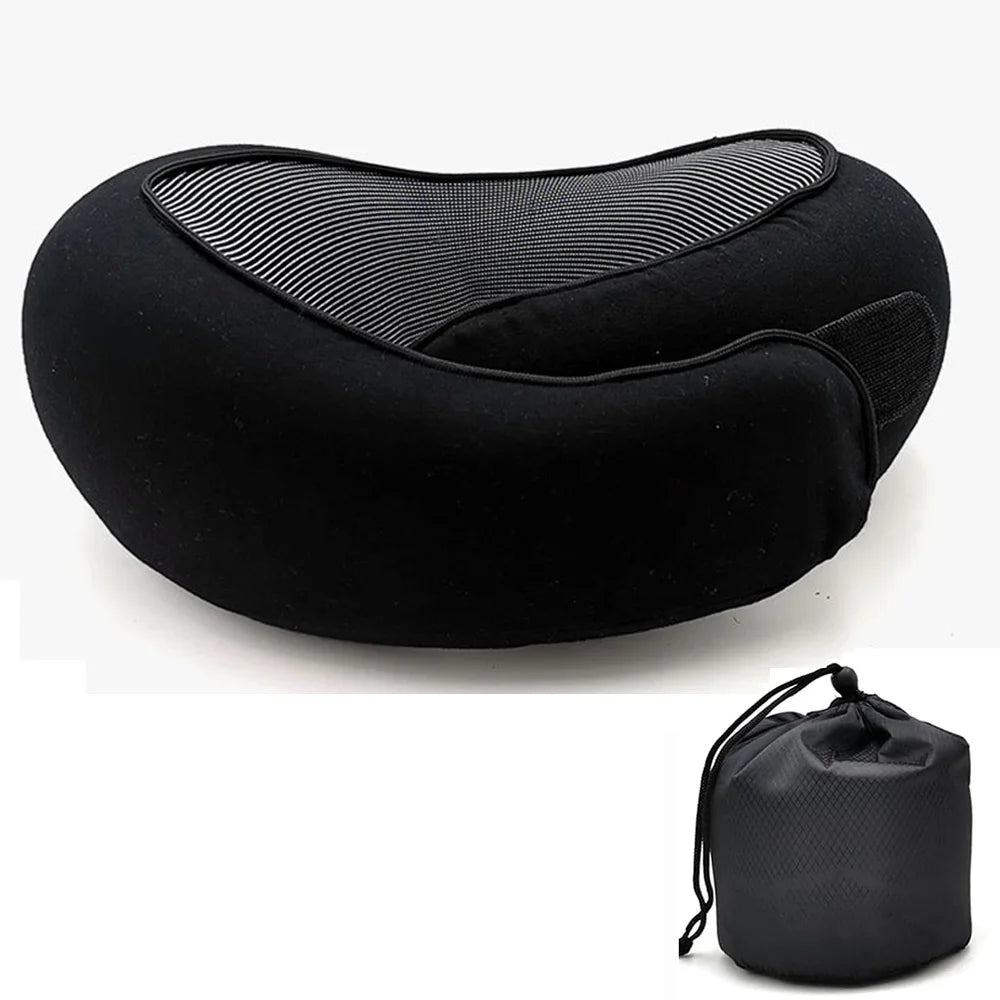 Almohada cervical de viaje de espuma viscoelástica en forma de U, estilo caracol, soporte cervical portátil ajustable y suave para dormir durante los viajes o descansar al mediodía.