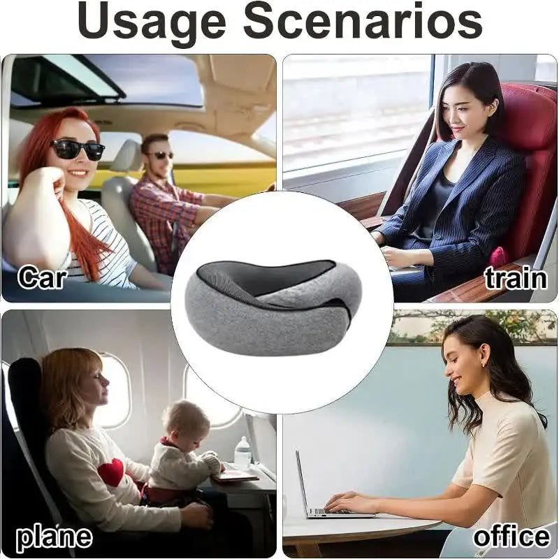 Almohada cervical de viaje de espuma viscoelástica en forma de U, estilo caracol, soporte cervical portátil ajustable y suave para dormir durante los viajes o descansar al mediodía.