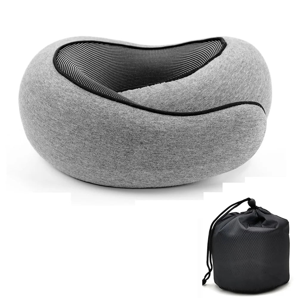Almohada cervical de viaje de espuma viscoelástica en forma de U, estilo caracol, soporte cervical portátil ajustable y suave para dormir durante los viajes o descansar al mediodía.