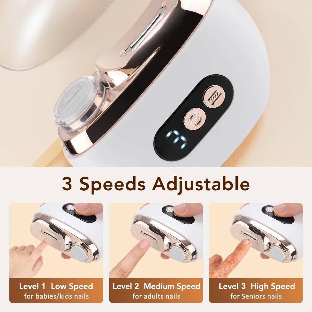 2-in-1 Electric Nail Clipper — USB Rechargeable Automatic Cutter with Nail File and LED Light, Manicure Tool for Seniors, Adults, and Babies.
