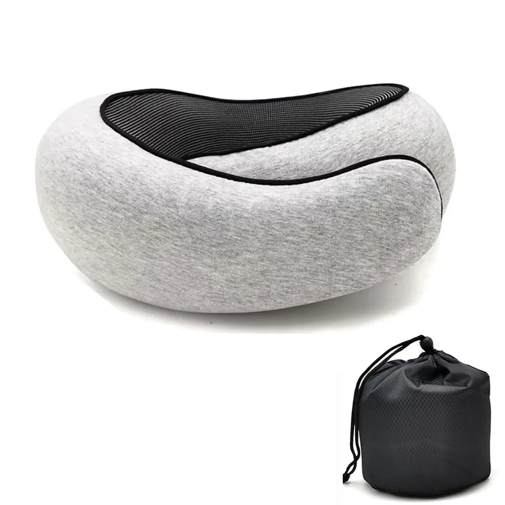 Almohada cervical de viaje de espuma viscoelástica en forma de U, estilo caracol, soporte cervical portátil ajustable y suave para dormir durante los viajes o descansar al mediodía.