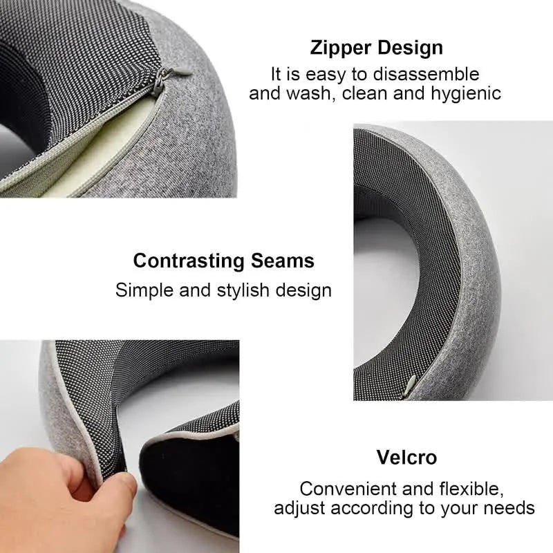 Almohada cervical de viaje de espuma viscoelástica en forma de U, estilo caracol, soporte cervical portátil ajustable y suave para dormir durante los viajes o descansar al mediodía.